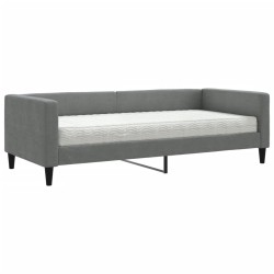 Lit de jour avec matelas gris foncé 90x190 cm tissu 