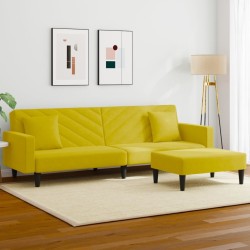 Ensemble de canapés 2 pcs avec coussins jaune velours 