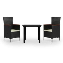 Ensemble à manger de jardin avec coussins 3 pcs noir 