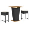 Ensemble de bar de jardin 3 pcs avec coussins noir poly rotin 
