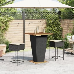 Ensemble de bar de jardin 3 pcs avec coussins noir poly rotin 