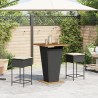 Ensemble de bar de jardin 3 pcs avec coussins noir poly rotin 