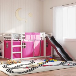 Lit superposé sans matelas avec toboggan et rideaux 80x200 cm 