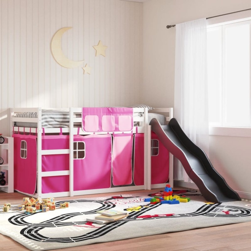 Lit superposé sans matelas avec toboggan et rideaux 80x200 cm 