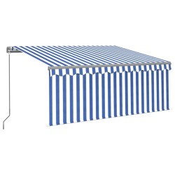 Auvent manuel rétractable avec store 3x2,5 m Bleu et blanc 