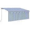 Auvent manuel rétractable avec store 3x2,5 m Bleu et blanc 