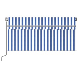 Auvent manuel rétractable avec store 3x2,5 m Bleu et blanc 
