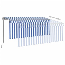 Auvent manuel rétractable avec store 3x2,5 m Bleu et blanc 