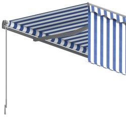 Auvent manuel rétractable avec store 3x2,5 m Bleu et blanc 