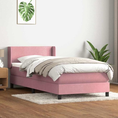 Sommier à lattes de lit avec matelas rose 90x210 cm velours 