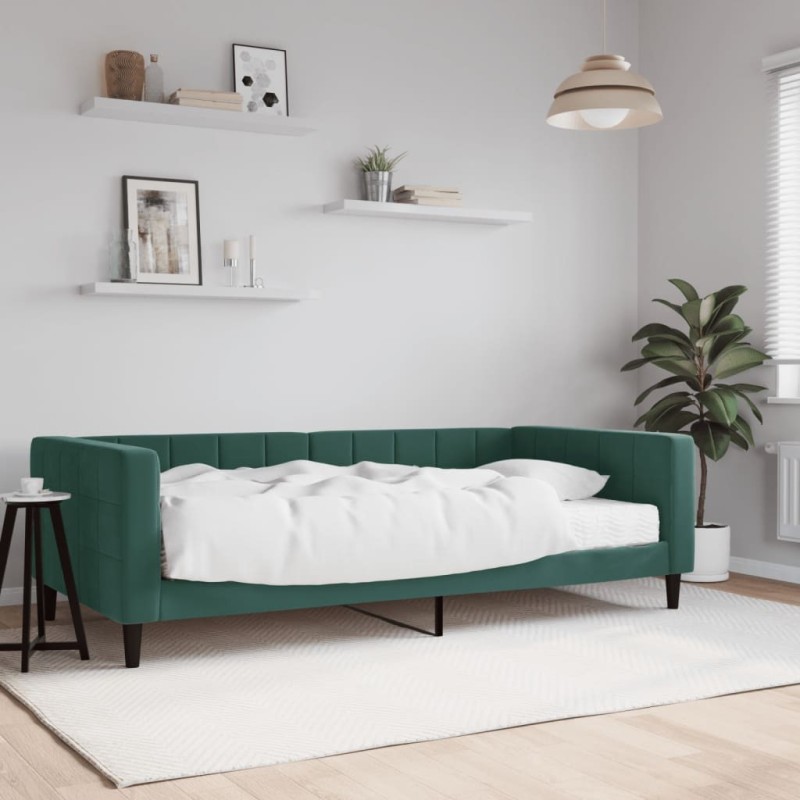 Lit de jour avec matelas vert foncé 100x200 cm velours 