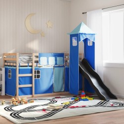 Lit superposé sans matelas avec toboggan et rideaux 90x200 cm 