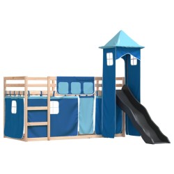 Lit superposé sans matelas avec toboggan et rideaux 90x200 cm 