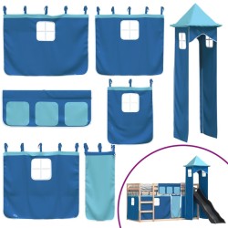 Lit superposé sans matelas avec toboggan et rideaux 90x200 cm 