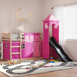 Lit superposé sans matelas avec toboggan et rideaux 90x200 cm 