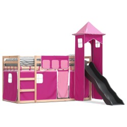 Lit superposé sans matelas avec toboggan et rideaux 90x200 cm 