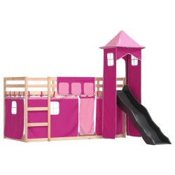 Lit superposé sans matelas avec toboggan et rideaux 90x200 cm 
