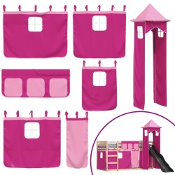 Lit superposé sans matelas avec toboggan et rideaux 90x200 cm 