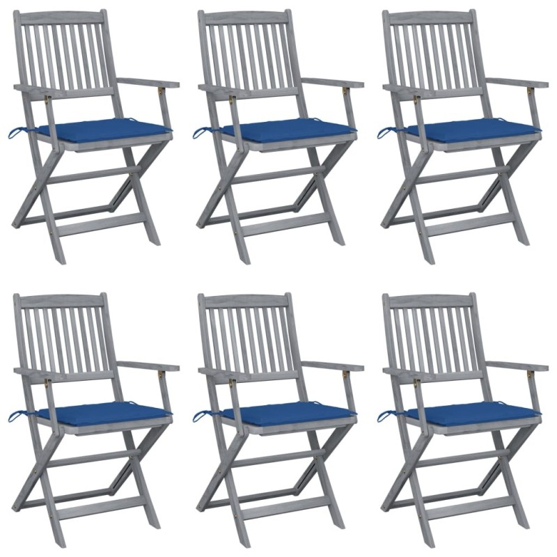 Chaises pliables d'extérieur lot de 6 et coussins Bois d'acacia 