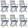 Chaises pliables d'extérieur lot de 6 et coussins Bois d'acacia 