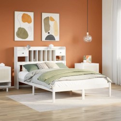 Lit bibliothèque sans matelas blanc 150x200 cm bois pin massif 