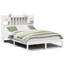 Lit bibliothèque sans matelas blanc 150x200 cm bois pin massif 