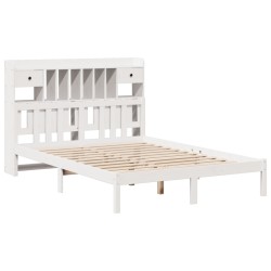 Lit bibliothèque sans matelas blanc 150x200 cm bois pin massif 