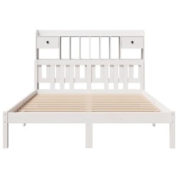Lit bibliothèque sans matelas blanc 150x200 cm bois pin massif 