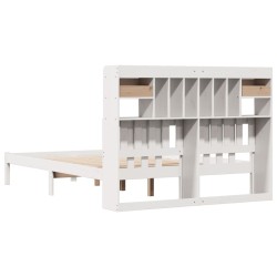 Lit bibliothèque sans matelas blanc 150x200 cm bois pin massif 