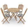 Mobilier à dîner d'extérieur pliable 5 pcs avec coussins bambou 
