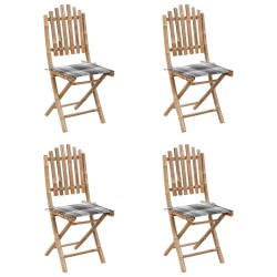 Mobilier à dîner d'extérieur pliable 5 pcs avec coussins bambou 