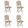 Mobilier à dîner d'extérieur pliable 5 pcs avec coussins bambou 