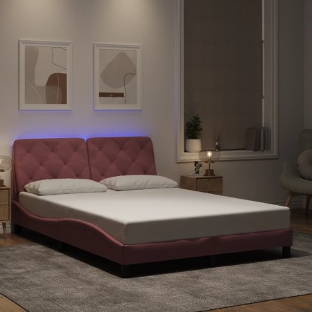 Cadre de lit avec LED sans matelas rose 140x190cm velours 