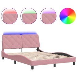 Cadre de lit avec LED sans matelas rose 140x190cm velours 