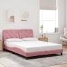 Cadre de lit avec LED sans matelas rose 140x190cm velours 