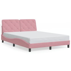Cadre de lit avec LED sans matelas rose 140x190cm velours 