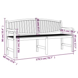 Banc de jardin 179,5x60x90 cm bois de teck solide 