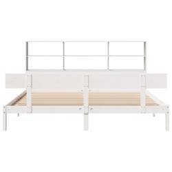 Lit bibliothèque sans matelas blanc 200x200 cm bois pin massif 