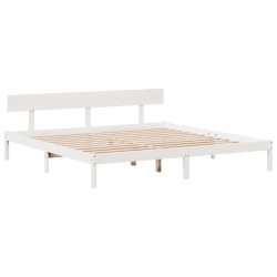Lit bibliothèque sans matelas blanc 200x200 cm bois pin massif 