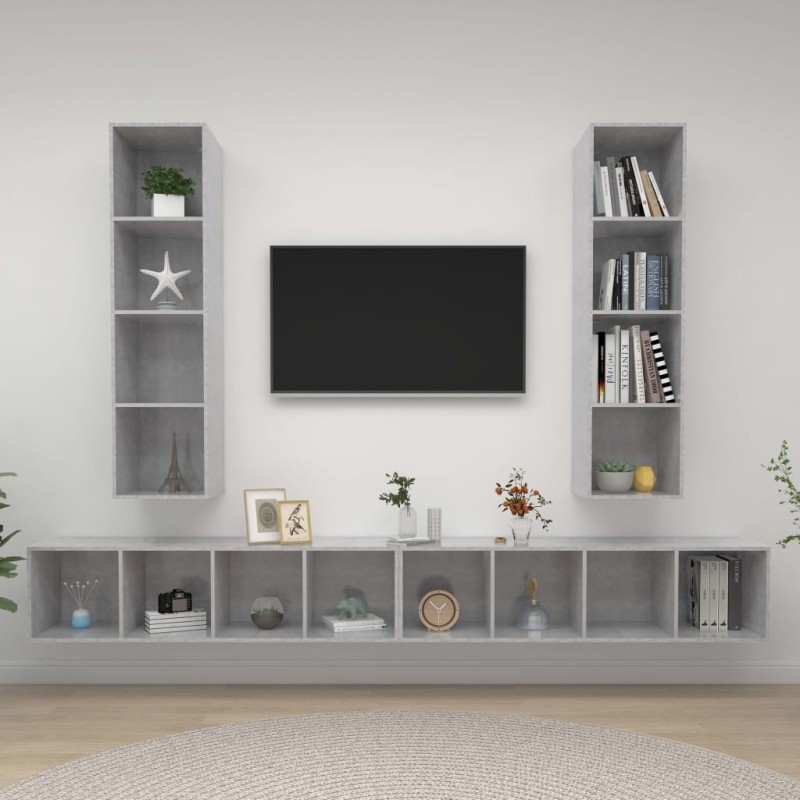 Meubles TV muraux 4 pcs Gris béton Bois d'ingénierie Meubles TV muraux 4 pcs Gris béton Bois d'ingénierie