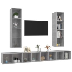 Meubles TV muraux 4 pcs Gris béton Bois d'ingénierie 