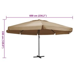 Parasol de jardin avec mât en aluminium 600 cm taupe 
