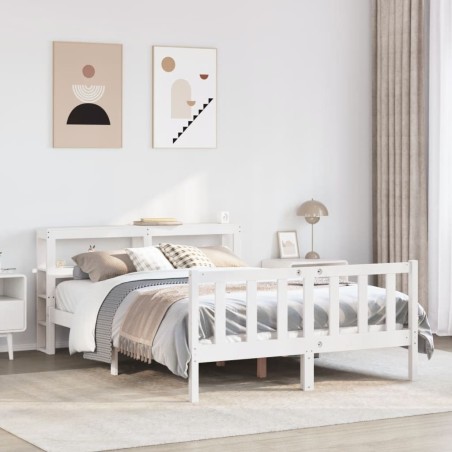 Cadre de lit sans matelas blanc 160x200 cm bois de pin massif 