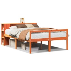 Lit bibliothèque sans matelas cire marron 140x190cm bois massif 