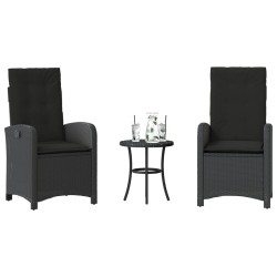 Ensemble de bistro 3 pcs avec coussins noir résine tressée 