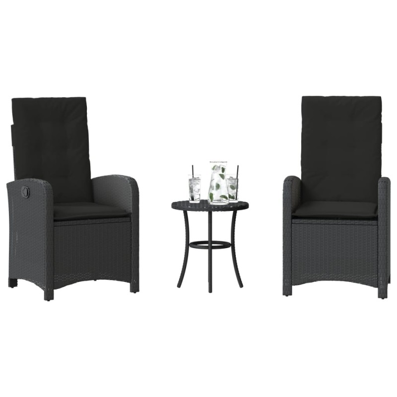Ensemble de bistro 3 pcs avec coussins noir résine tressée 
