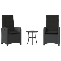 Ensemble de bistro 3 pcs avec coussins noir résine tressée 