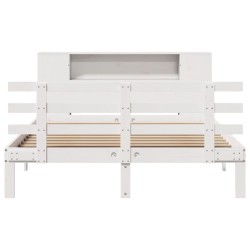 Lit bibliothèque sans matelas blanc 120x200 cm bois pin massif 