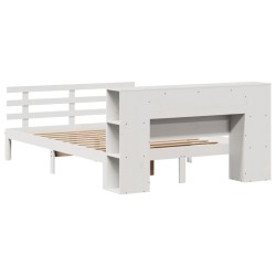 Lit bibliothèque sans matelas blanc 120x200 cm bois pin massif 