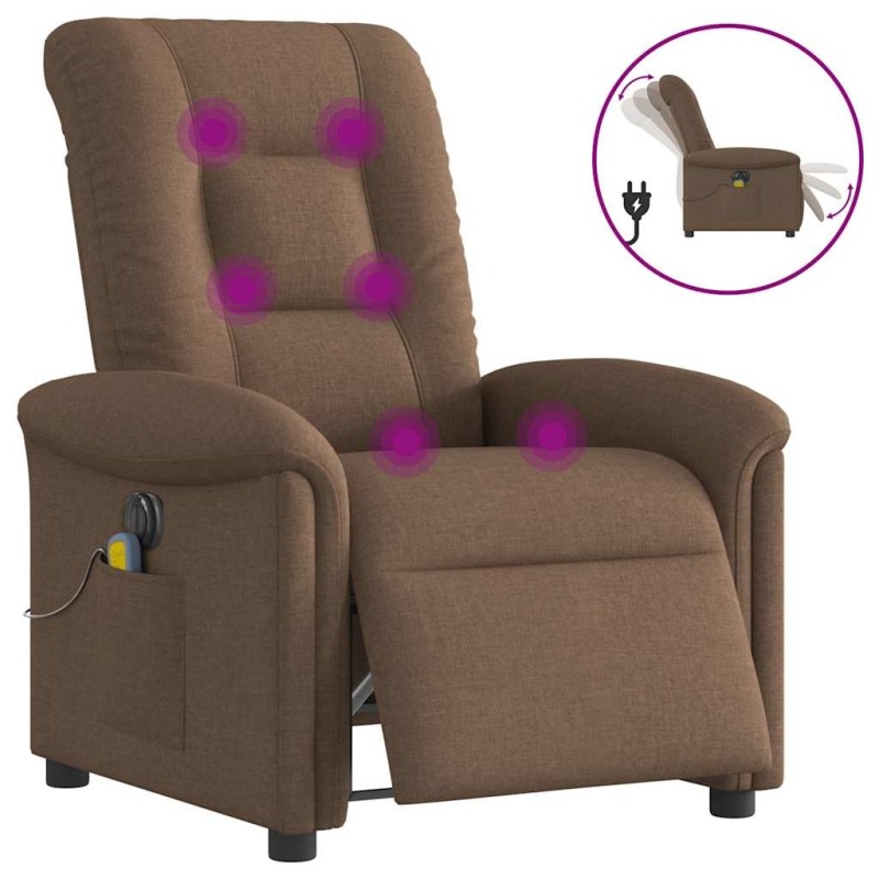 Fauteuil inclinable de massage électrique marron tissu 